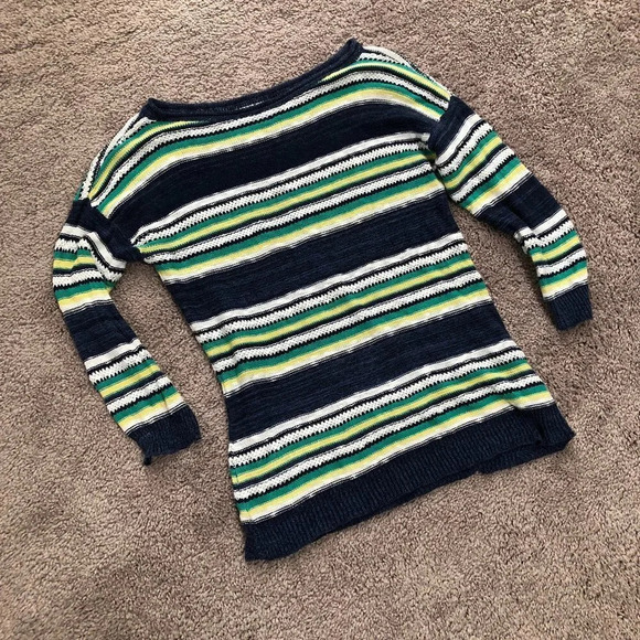 American Living Sweaters - American Living blue linen blend striped sweater 3/4 length sleeves size s